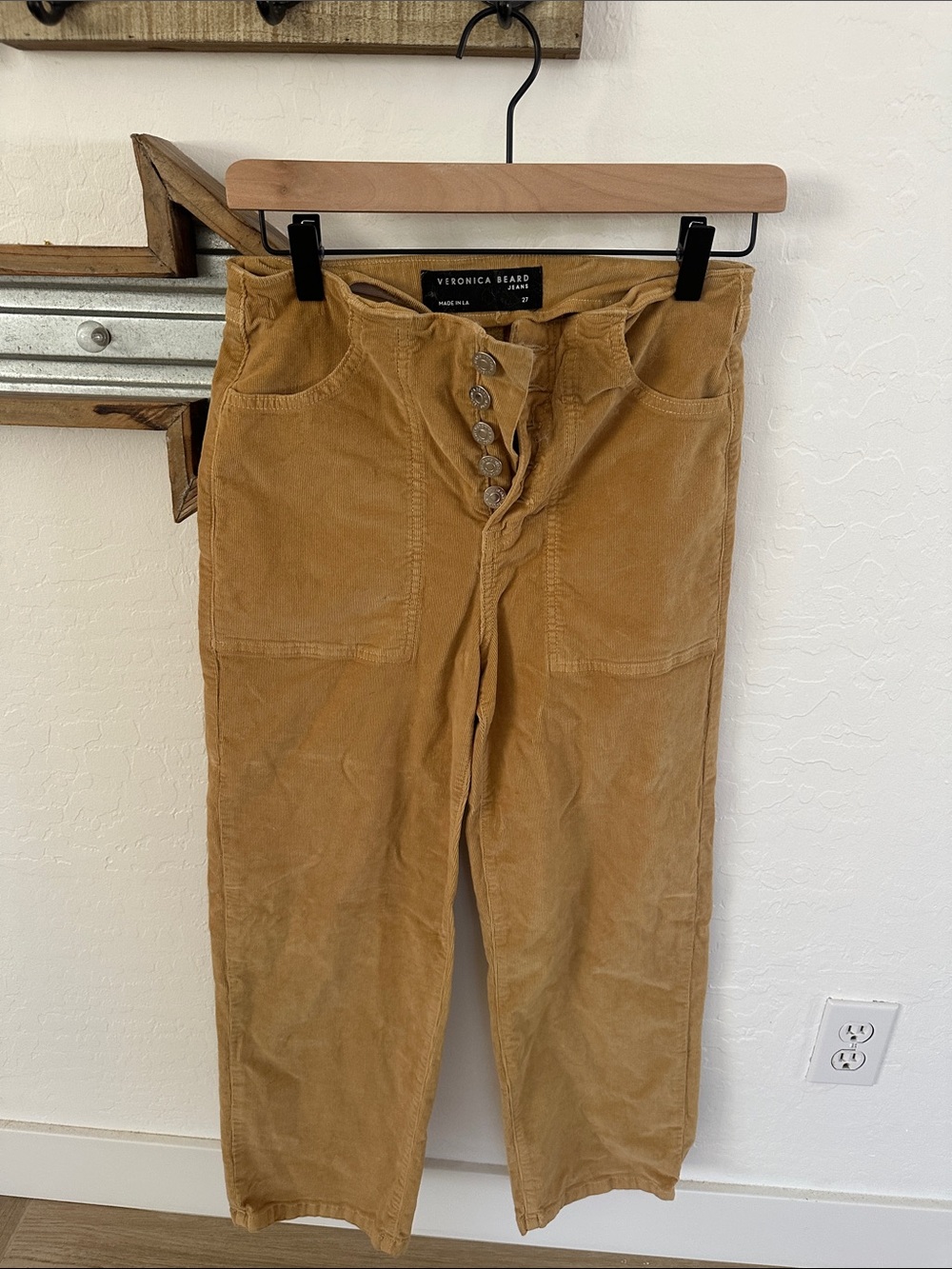 Veronica Beard Camel Corduroy Button-Front Pants